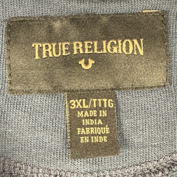 TRUE RELIGION Mens Crewneck Sweatshirt Navy Blue Yellow Logo Big Tall 3XL - Picture 3 of 6